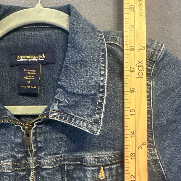 Abercrombie & Fitch Denim Jacket Womens Size Small Zip Up Blue Jean Y2K - Picture 7 of 8
